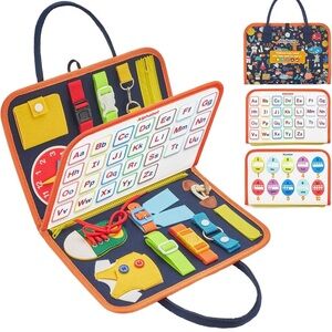 Busy Board • 15 Activity Montessori Learning Toy • Travel Sensory Skill Board